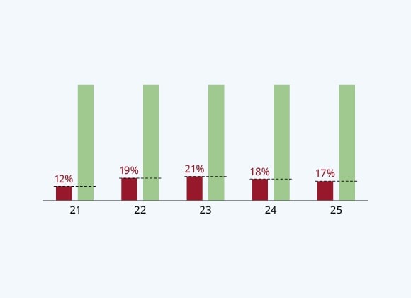 Total Debt 17% of Liquid Assets
